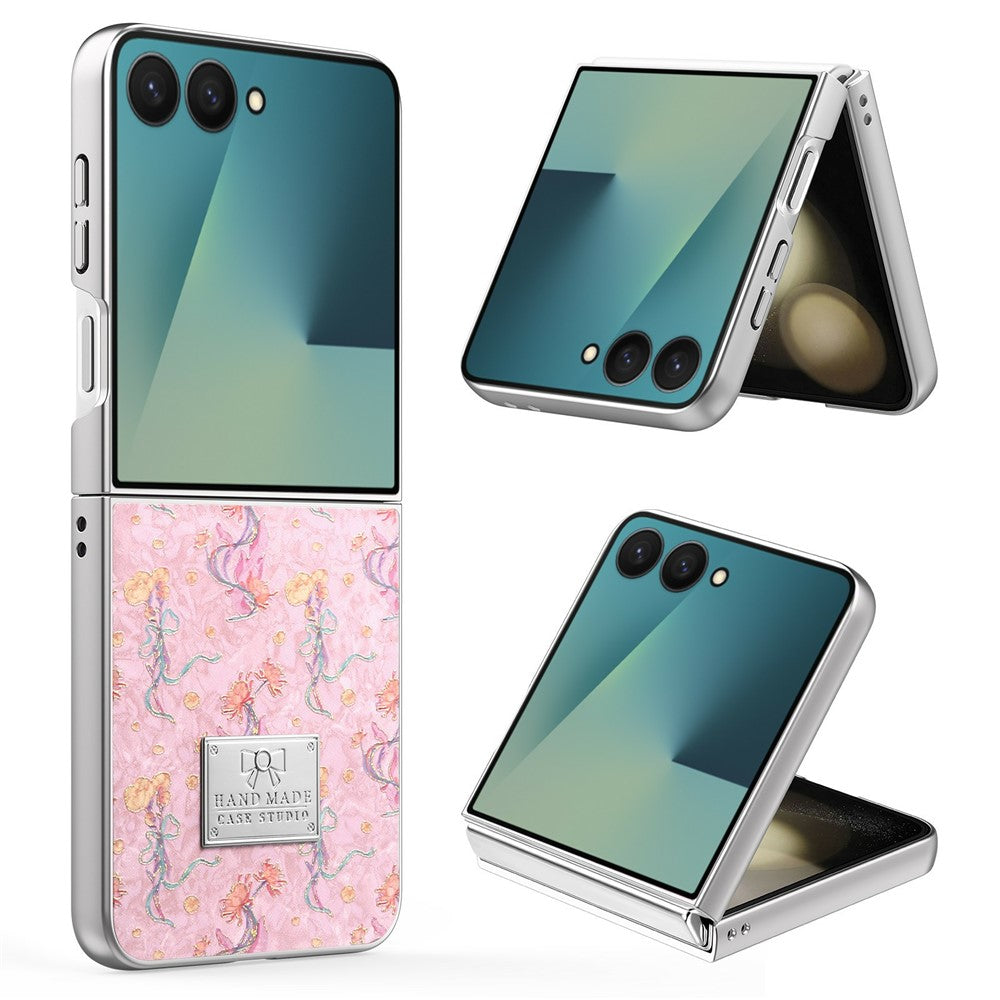 For Samsung Galaxy Z Flip7 5G Case Electroplating Floral Pattern PU Leather + Hard PC Phone Cover