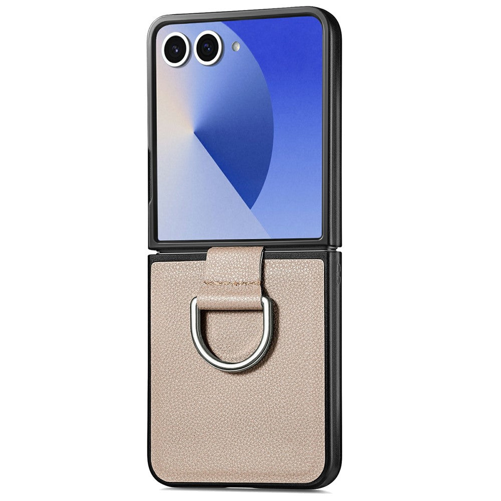 For Samsung Galaxy Z Flip8 Case Lychee Texture Leather + Pc Phone Cover with Ring Holder