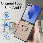 For Samsung Galaxy Z Flip8 Case Lychee Texture Leather + Pc Phone Cover with Ring Holder