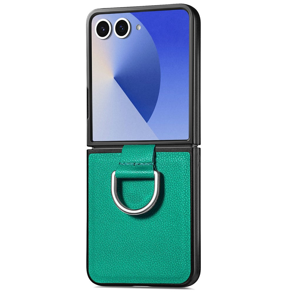 For Samsung Galaxy Z Flip8 Case Lychee Texture Leather + Pc Phone Cover with Ring Holder