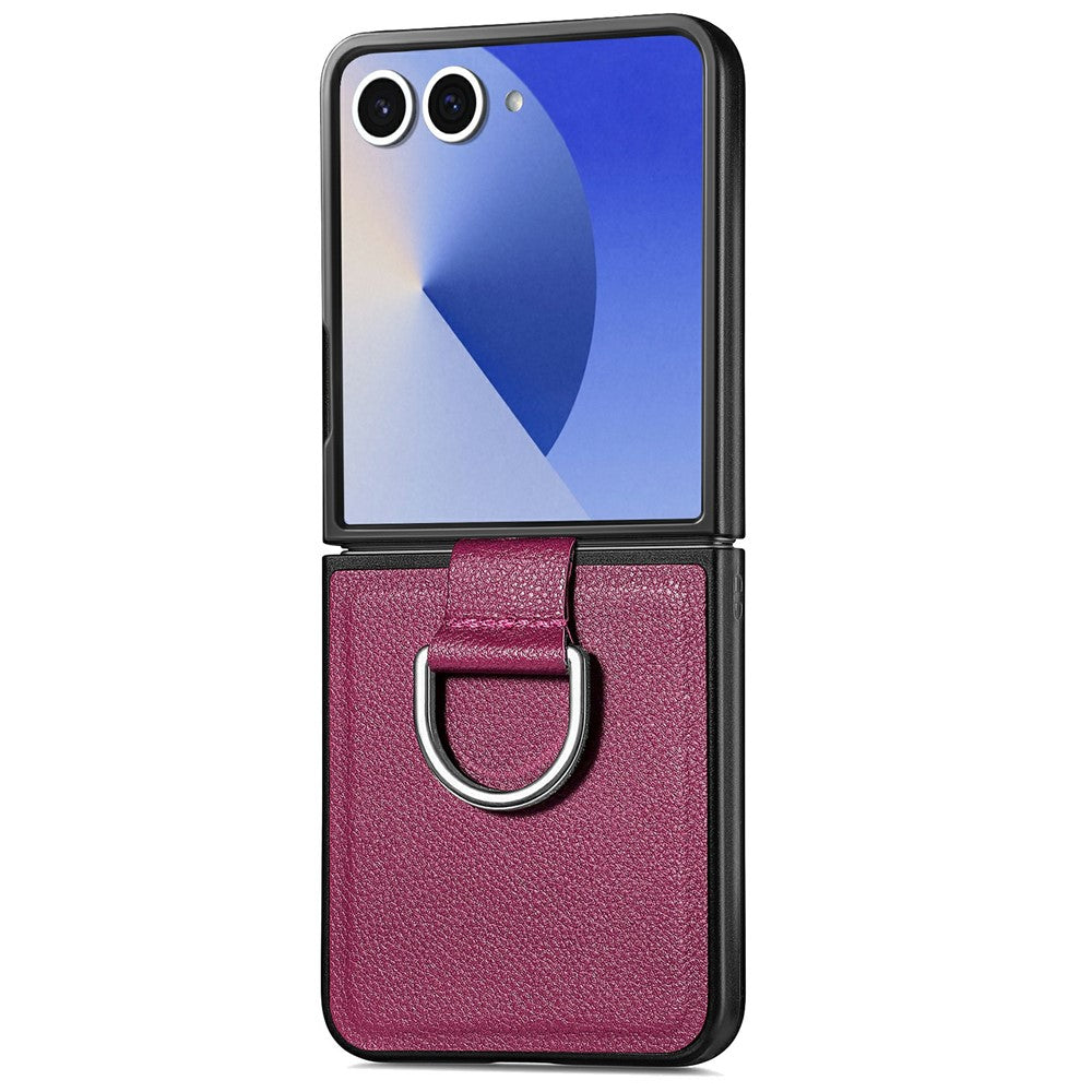 For Samsung Galaxy Z Flip8 Case Lychee Texture Leather + Pc Phone Cover with Ring Holder