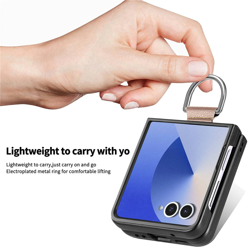 For Samsung Galaxy Z Flip7 5G Case Litchi Texture Leather + Pc Phone Cover with Ring Holder