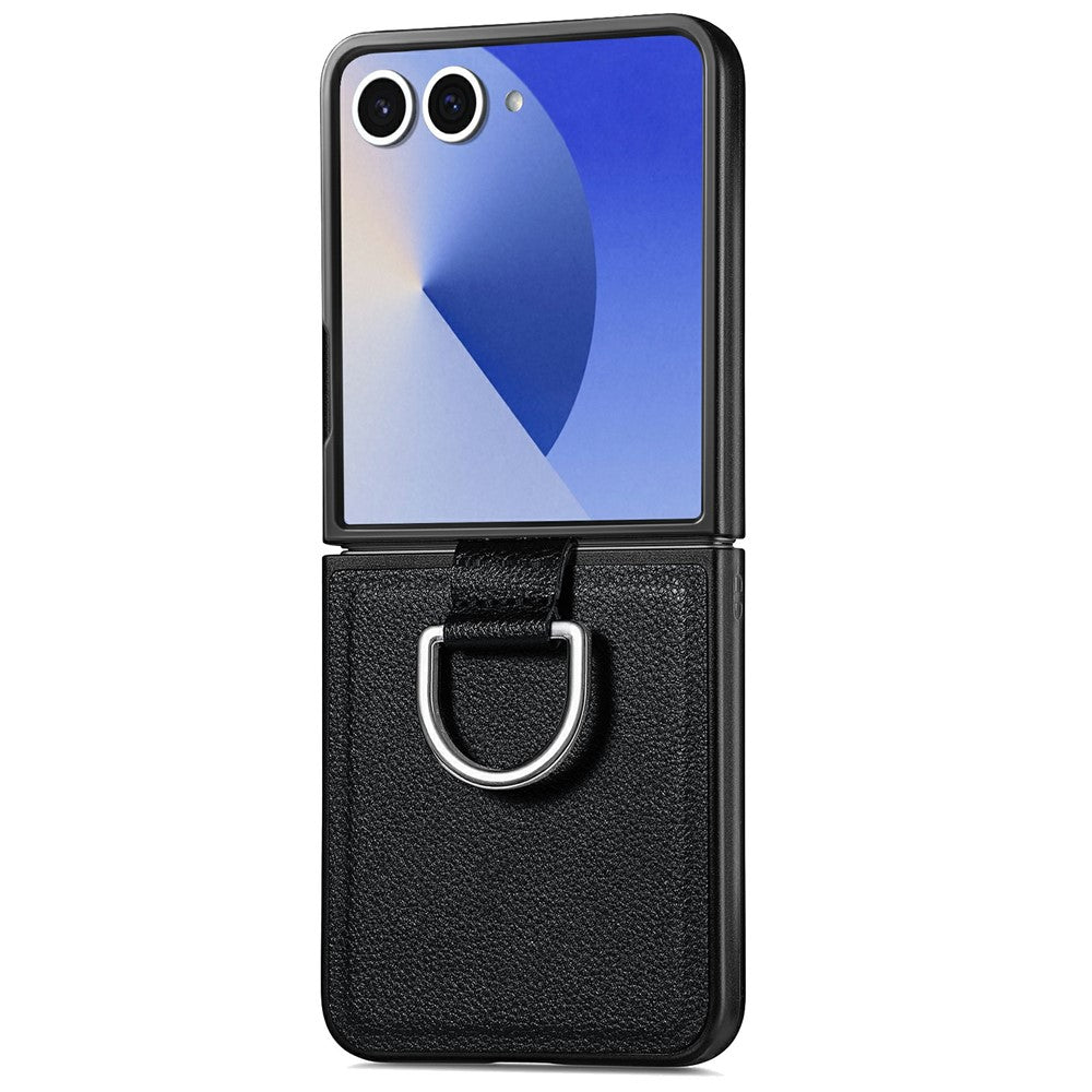 For Samsung Galaxy Z Flip7 5G Case Litchi Texture Leather + Pc Phone Cover with Ring Holder