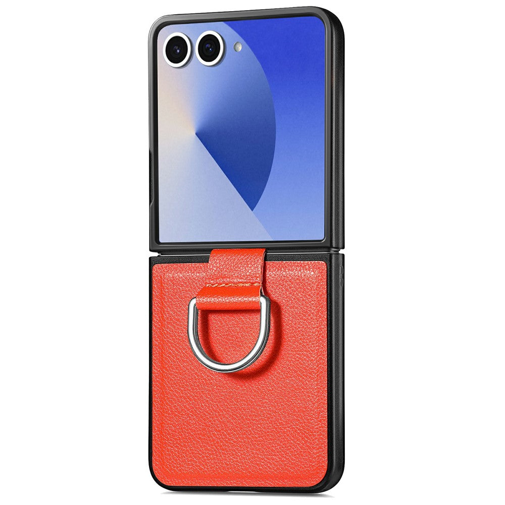 For Samsung Galaxy Z Flip7 5G Case Litchi Texture Leather + Pc Phone Cover with Ring Holder