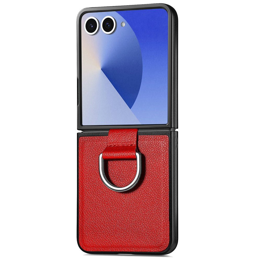 For Samsung Galaxy Z Flip7 5G Case Litchi Texture Leather + Pc Phone Cover with Ring Holder