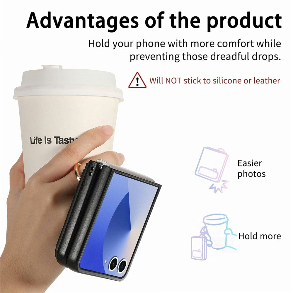 For Samsung Galaxy Z Flip7 5G Case Card Holder Retro Leather + PC Phone Cover with Ring Kickstand
