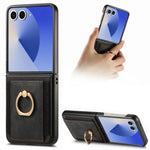 For Samsung Galaxy Z Flip7 5G Case Card Holder Retro Leather + PC Phone Cover with Ring Kickstand