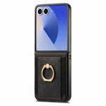 For Samsung Galaxy Z Flip7 5G Case Card Holder Retro Leather + PC Phone Cover with Ring Kickstand