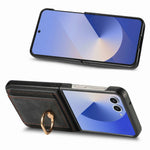 For Samsung Galaxy Z Flip7 5G Case Card Holder Retro Leather + PC Phone Cover with Ring Kickstand