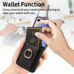 For Samsung Galaxy Z Flip7 5G Case Card Holder Retro Leather + PC Phone Cover with Ring Kickstand