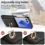 For Samsung Galaxy Z Flip7 5G Case Card Holder Retro Leather + PC Phone Cover with Ring Kickstand