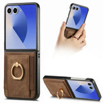 For Samsung Galaxy Z Flip7 5G Case Card Holder Retro Leather + PC Phone Cover with Ring Kickstand