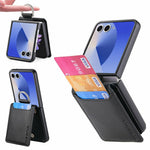 For Samsung Galaxy Z Flip8 Case Card Holder Kickstand PU + PC Phone Cover with Finger Ring