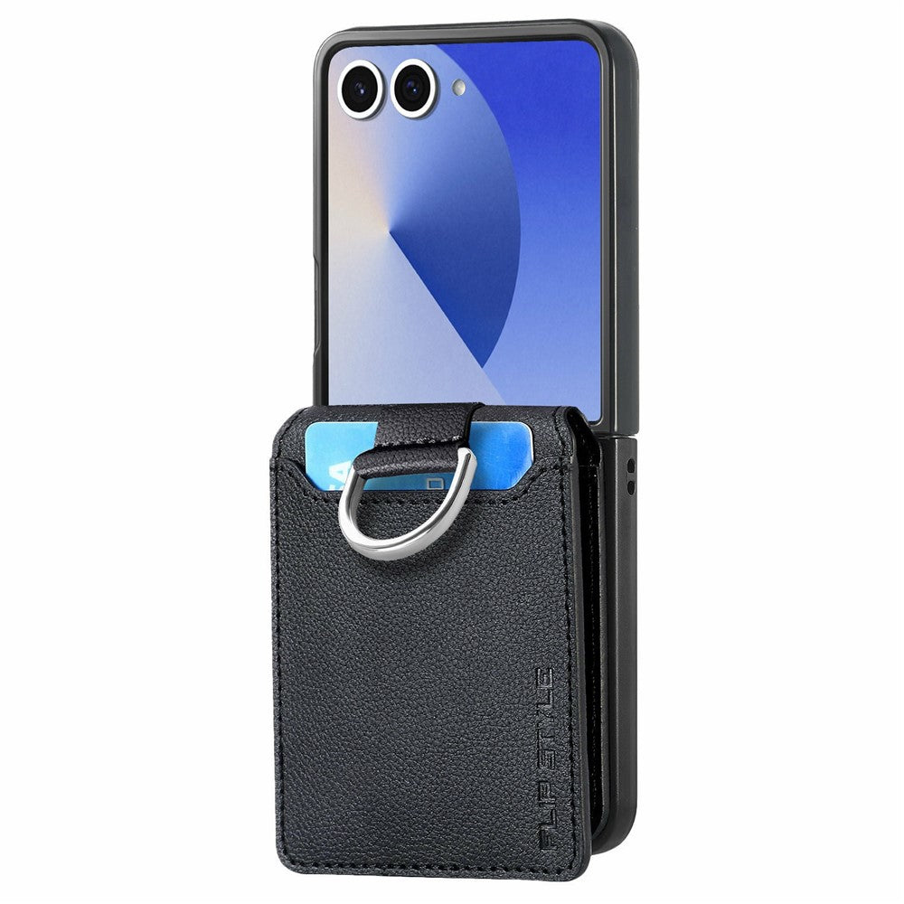 For Samsung Galaxy Z Flip8 Case Card Holder Kickstand PU + PC Phone Cover with Finger Ring