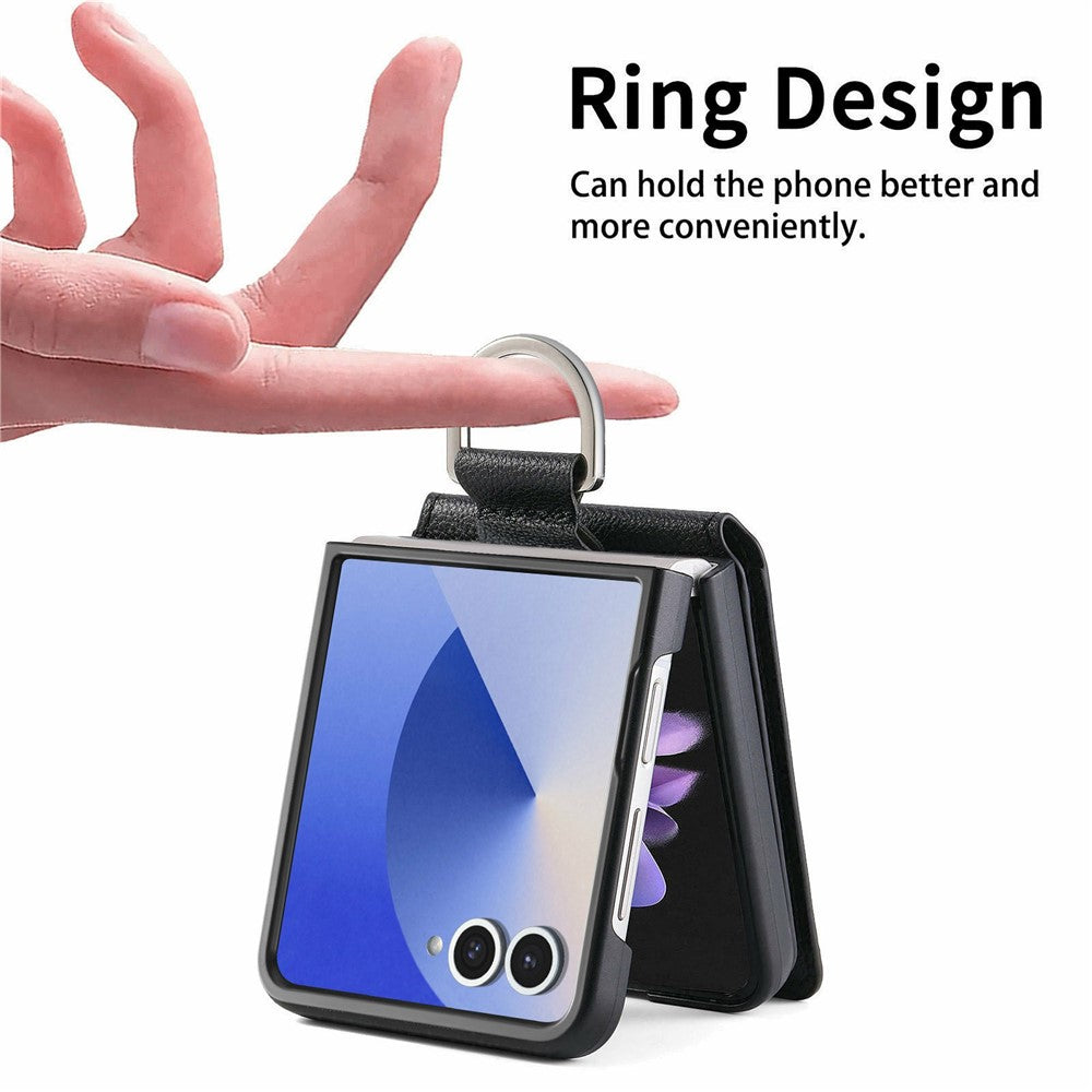 For Samsung Galaxy Z Flip8 Case Card Holder Kickstand PU + PC Phone Cover with Finger Ring