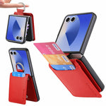 For Samsung Galaxy Z Flip8 Case Card Holder Kickstand PU + PC Phone Cover with Finger Ring