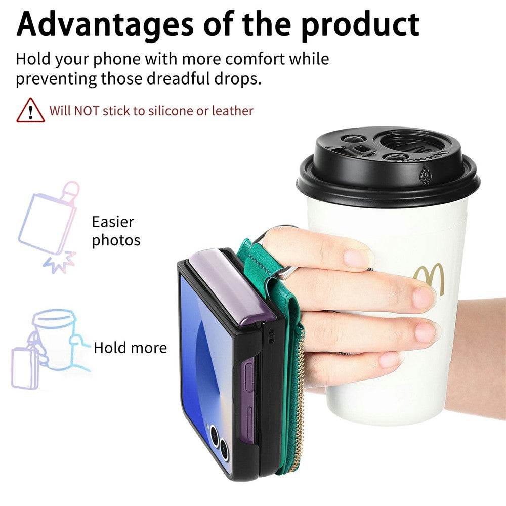 For Samsung Galaxy Z Flip7 5G Case Litchi Texture Leather Zipper Card Holder Phone Back Cover