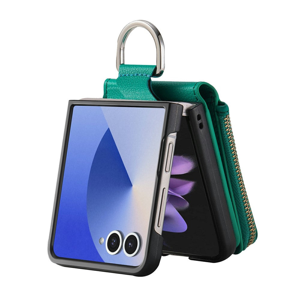 For Samsung Galaxy Z Flip7 5G Case Litchi Texture Leather Zipper Card Holder Phone Back Cover