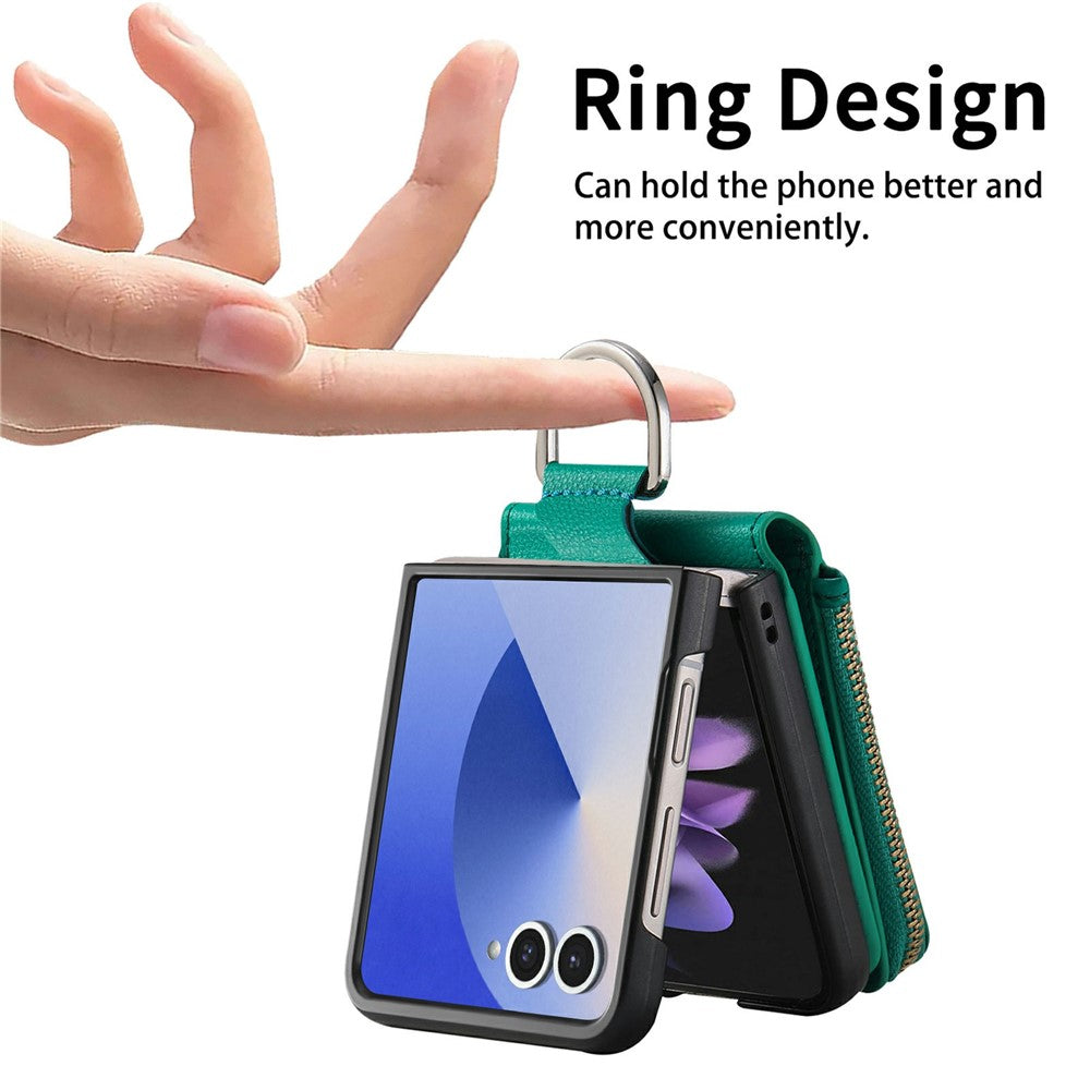 For Samsung Galaxy Z Flip7 5G Case Litchi Texture Leather Zipper Card Holder Phone Back Cover