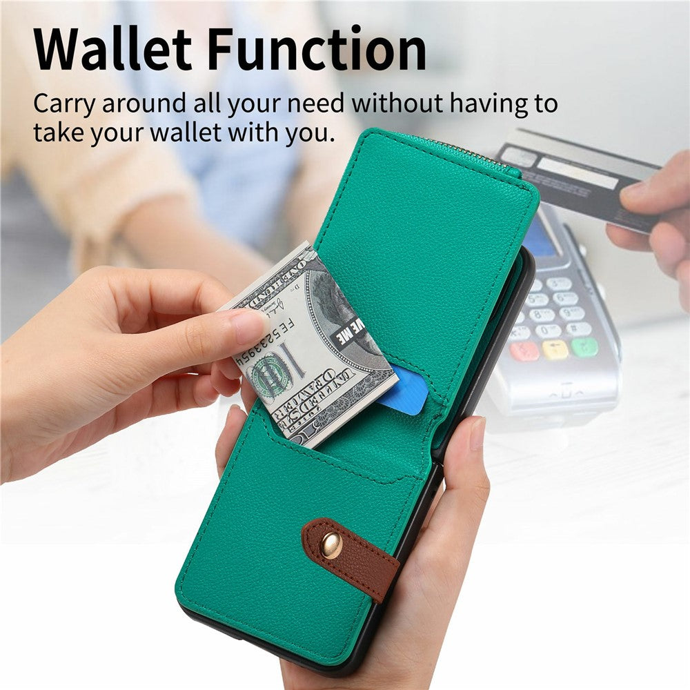 For Samsung Galaxy Z Flip7 5G Case Litchi Texture Leather Zipper Card Holder Phone Back Cover