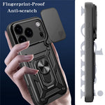 Til iPhone 18 Pro / 17 Pro cover med skydelåg til kamera PC + TPU stativ telefoncover