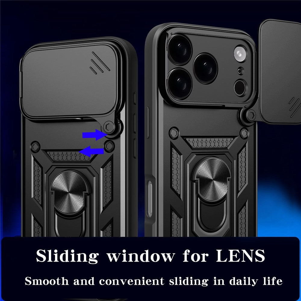 Til iPhone 18 Pro / 17 Pro cover med skydelåg til kamera PC + TPU stativ telefoncover