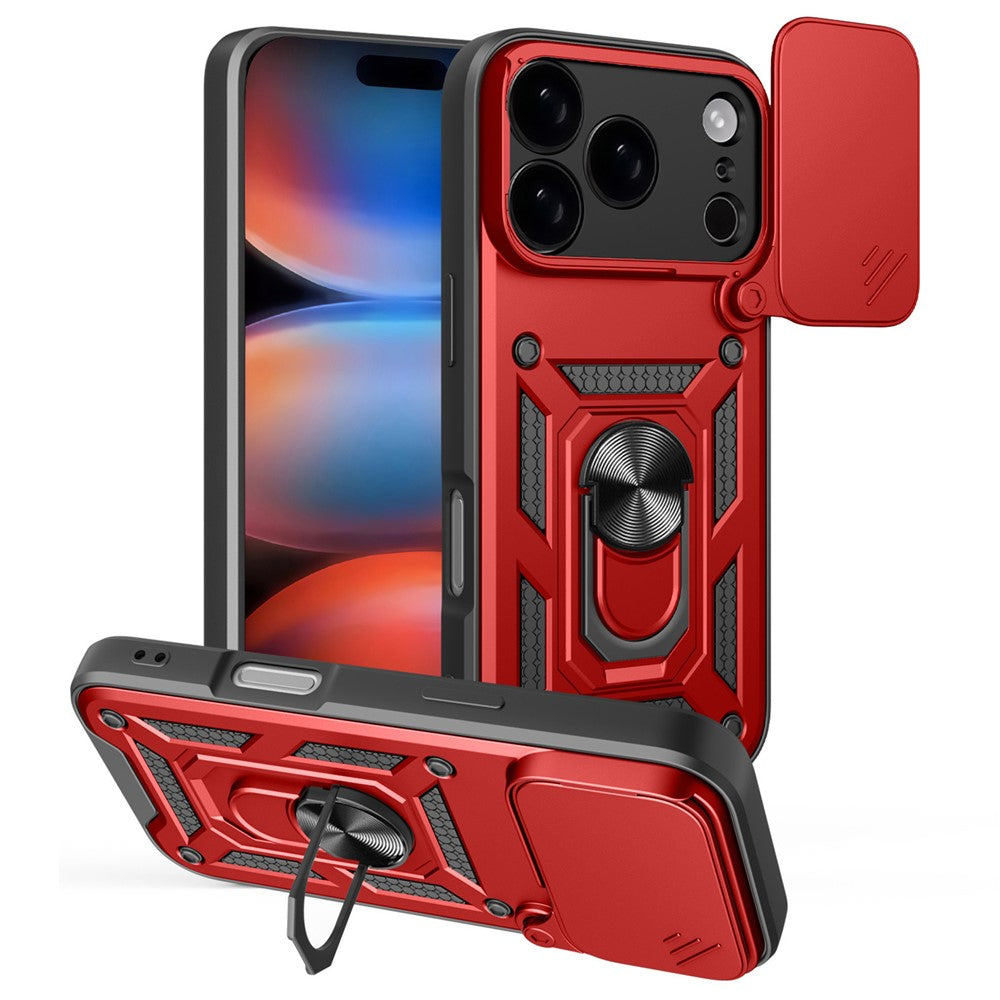 Til iPhone 18 Pro / 17 Pro cover med skydelåg til kamera PC + TPU stativ telefoncover