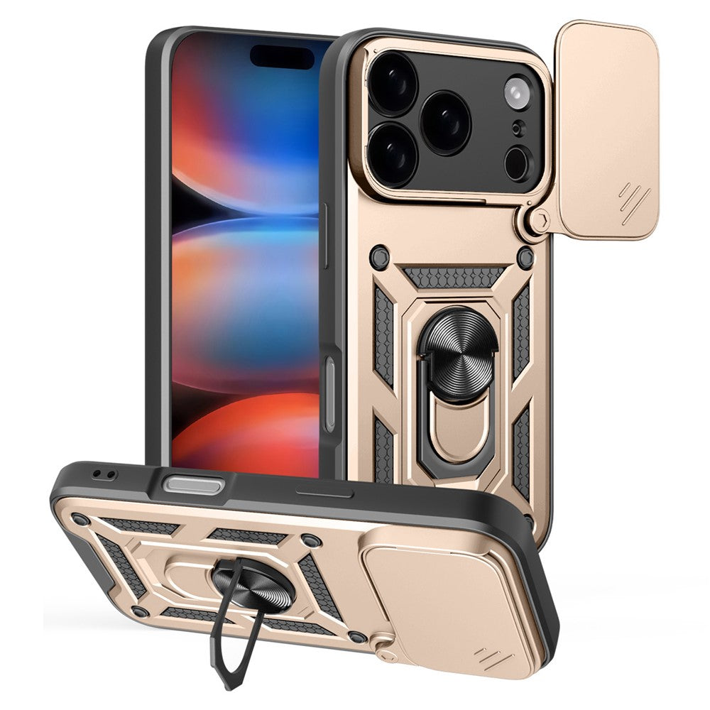 Til iPhone 18 Pro / 17 Pro cover med skydelåg til kamera PC + TPU stativ telefoncover