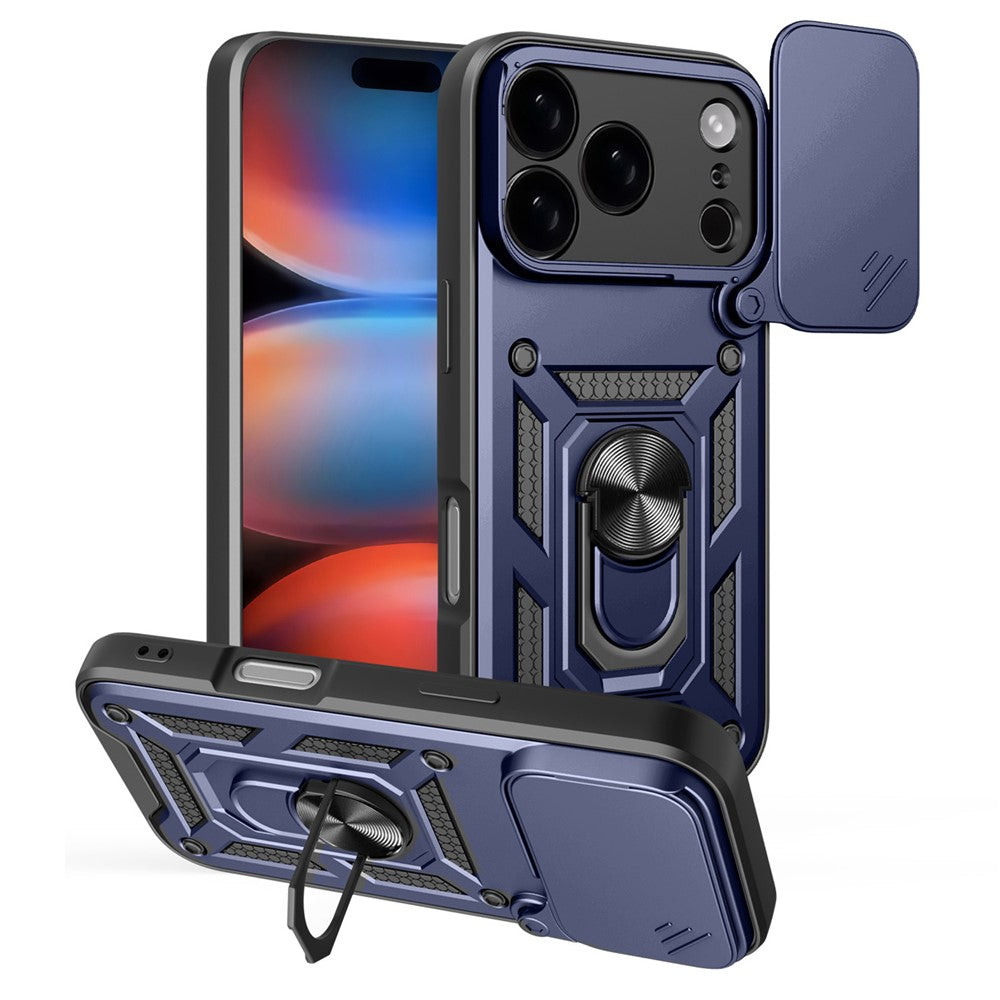 Til iPhone 18 Pro / 17 Pro cover med skydelåg til kamera PC + TPU stativ telefoncover