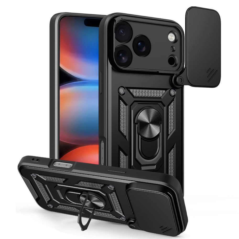For iPhone 18 Pro Max / 17 Pro Max Case with Slide Camera Lid PC + TPU Kickstand Phone Cover