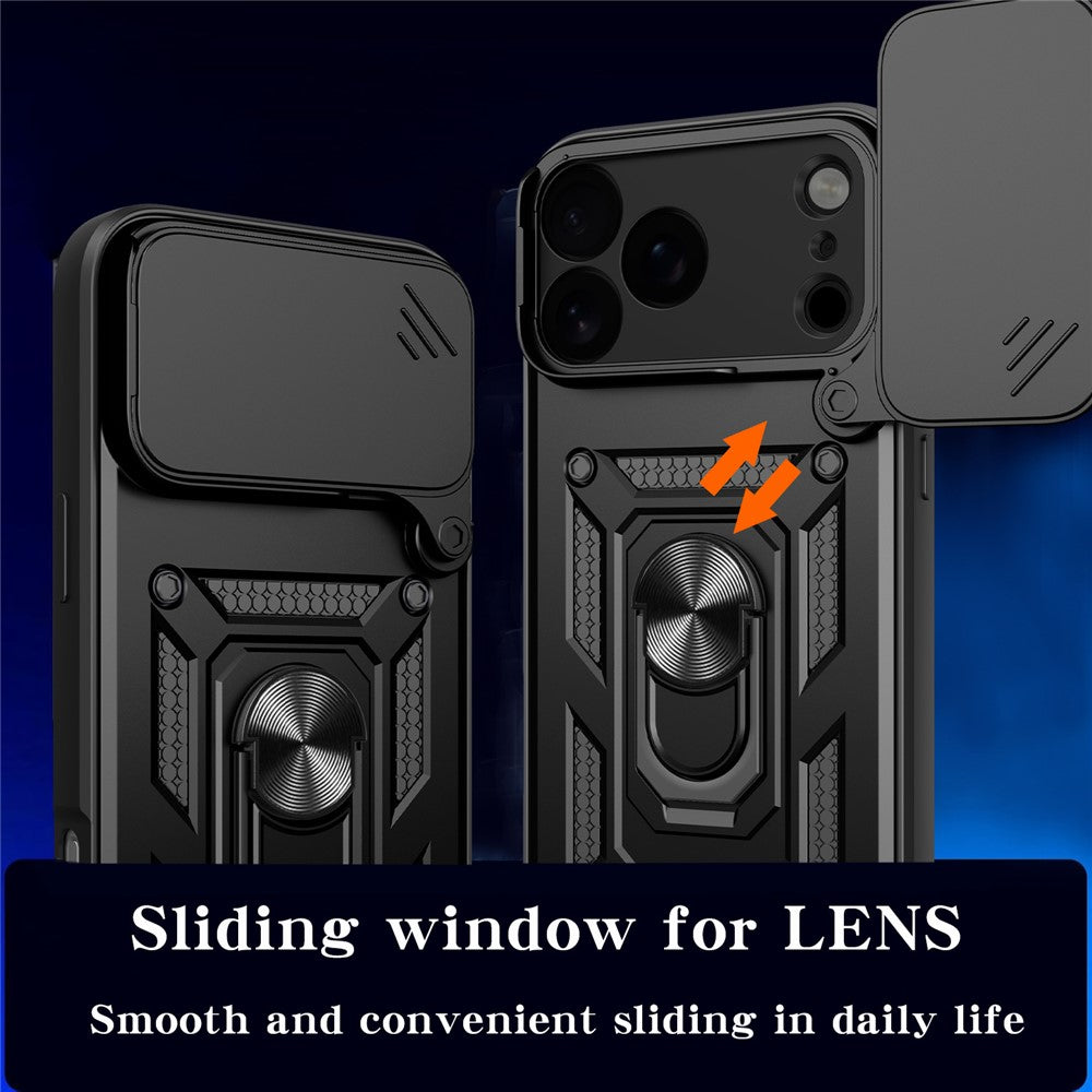 For iPhone 18 Pro Max / 17 Pro Max Case with Slide Camera Lid PC + TPU Kickstand Phone Cover