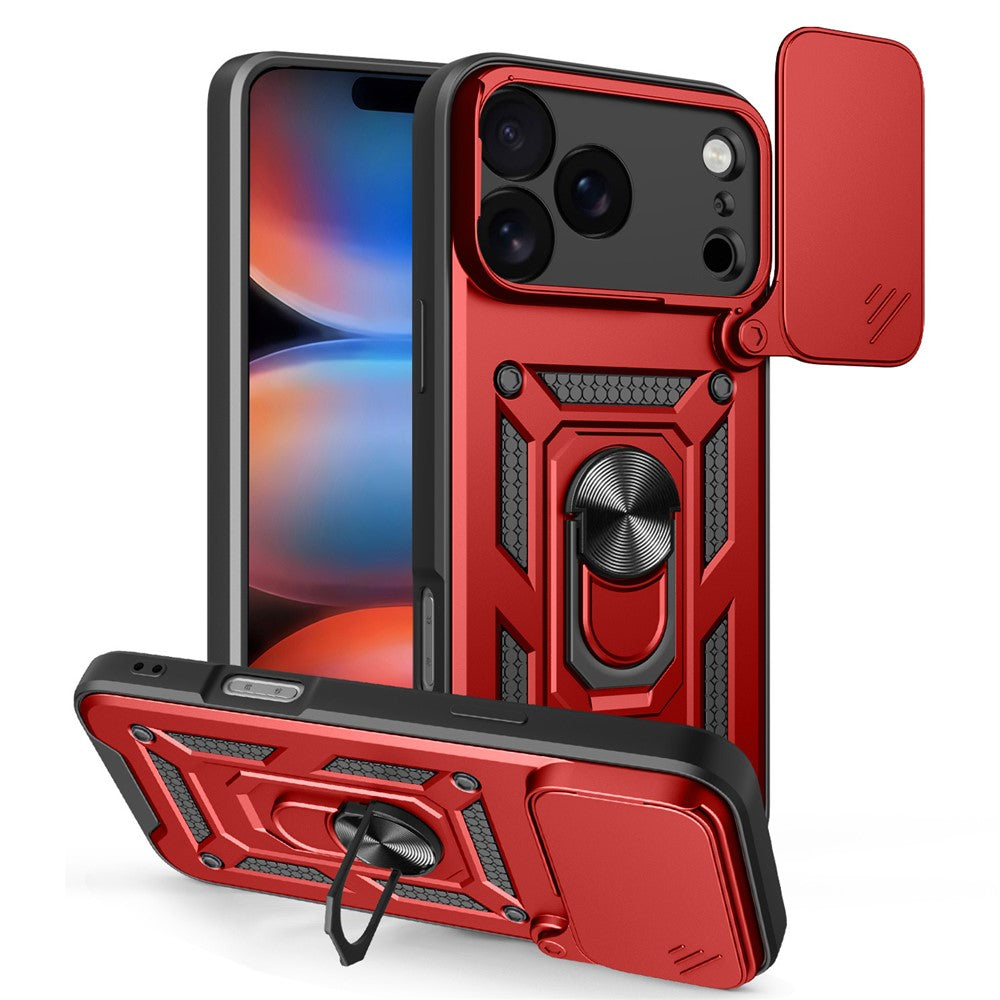 Skal för iPhone 18 Pro Max / 17 Pro Max med skjutbart kameralock PC + TPU-stativ mobilskal
