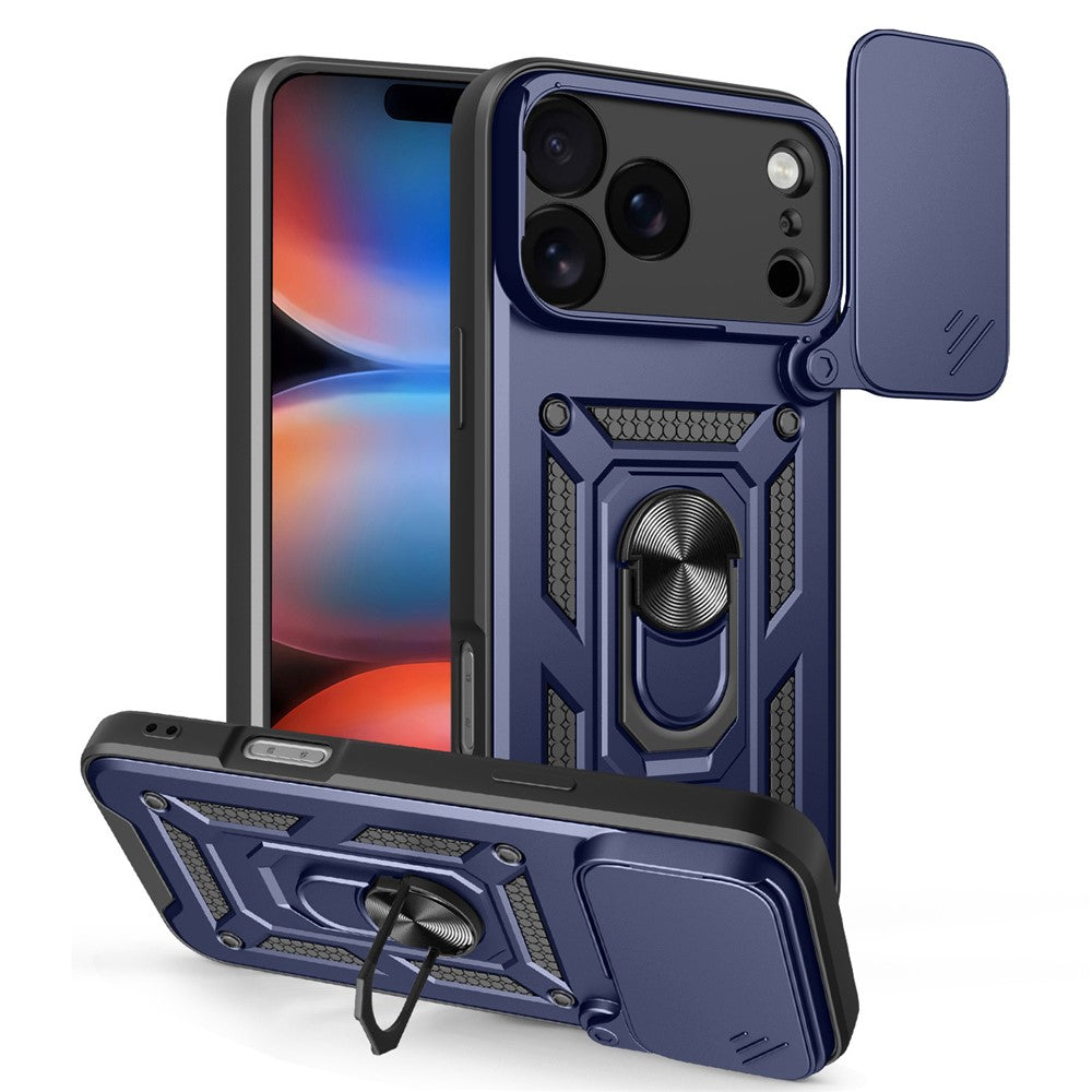 For iPhone 18 Pro Max / 17 Pro Max Case with Slide Camera Lid PC + TPU Kickstand Phone Cover
