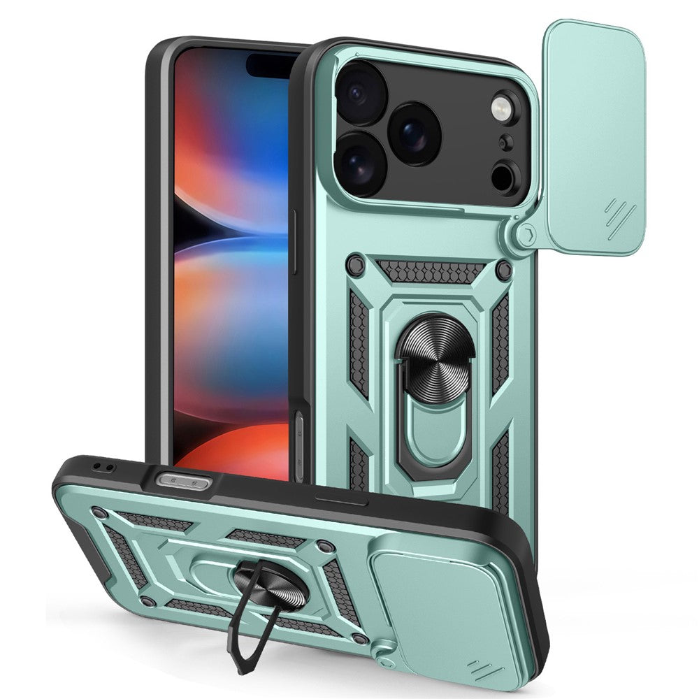 For iPhone 18 Pro Max / 17 Pro Max Case with Slide Camera Lid PC + TPU Kickstand Phone Cover