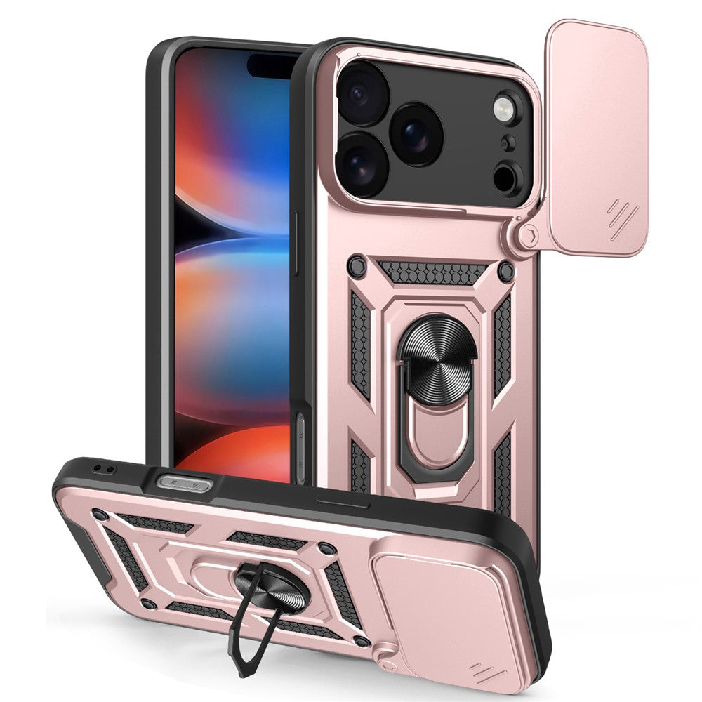For iPhone 18 Pro Max / 17 Pro Max Case with Slide Camera Lid PC + TPU Kickstand Phone Cover