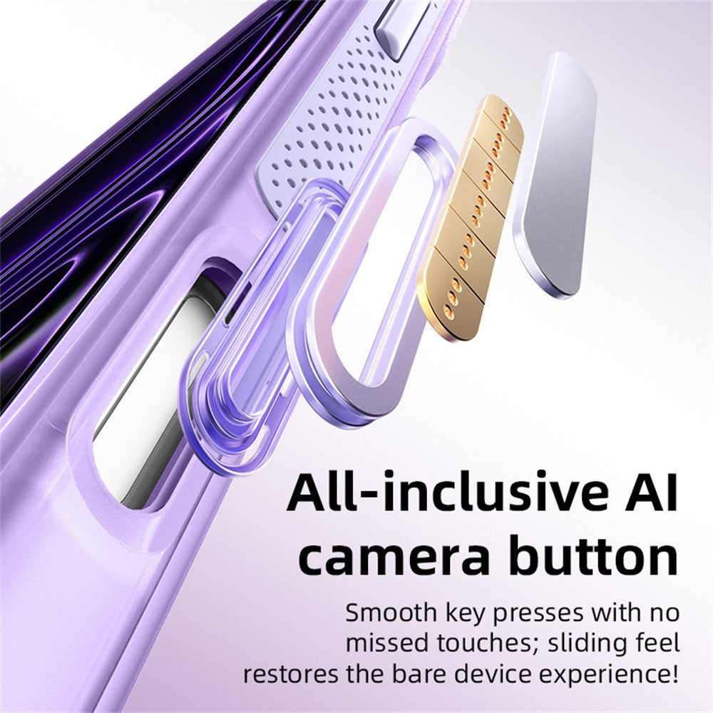 Til iPhone 18 Pro / 17 Pro cover med magnetisk støtteben, Air Cushion, mat gennemsigtig PC + TPU telefoncover