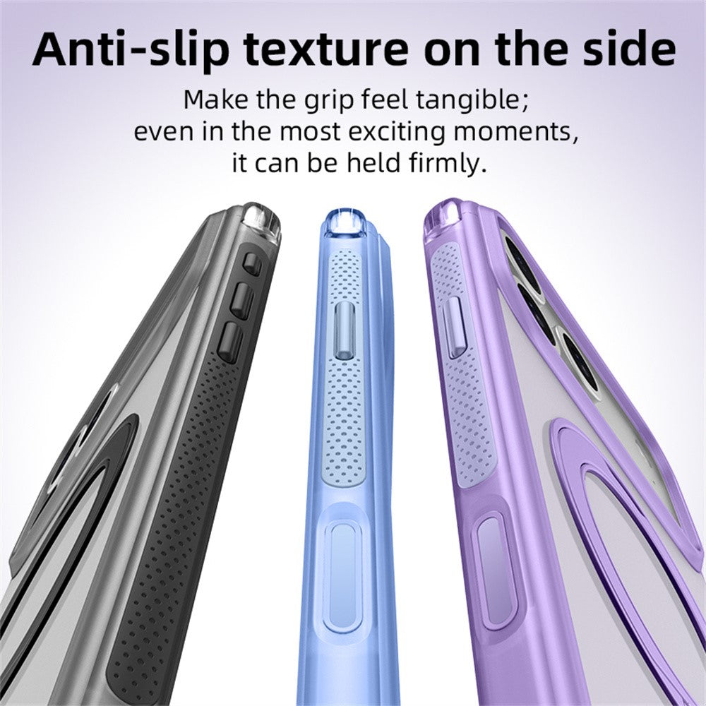 Til iPhone 18 Pro / 17 Pro cover med magnetisk støtteben, Air Cushion, mat gennemsigtig PC + TPU telefoncover