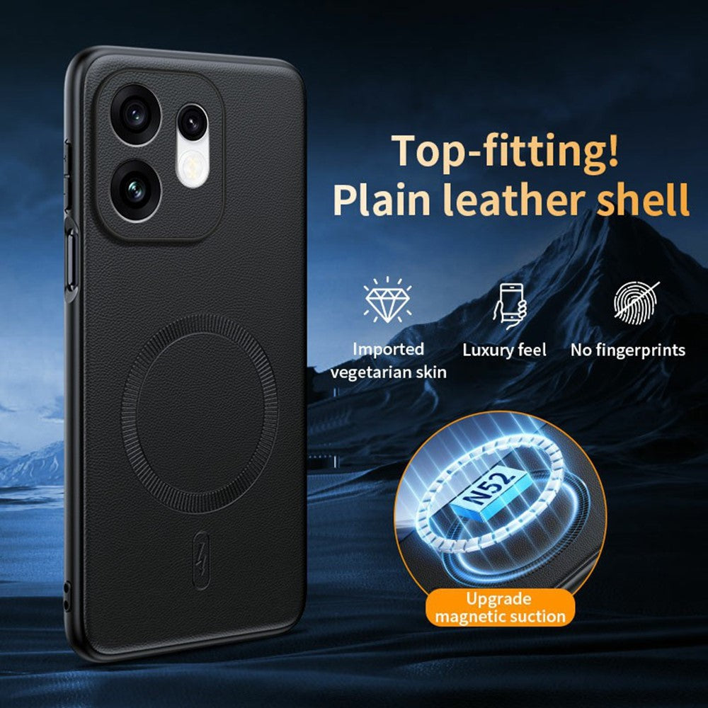 For Oppo Reno16 5G (Global) Magnetic Case Leather Coated TPU + PC Phone Cover