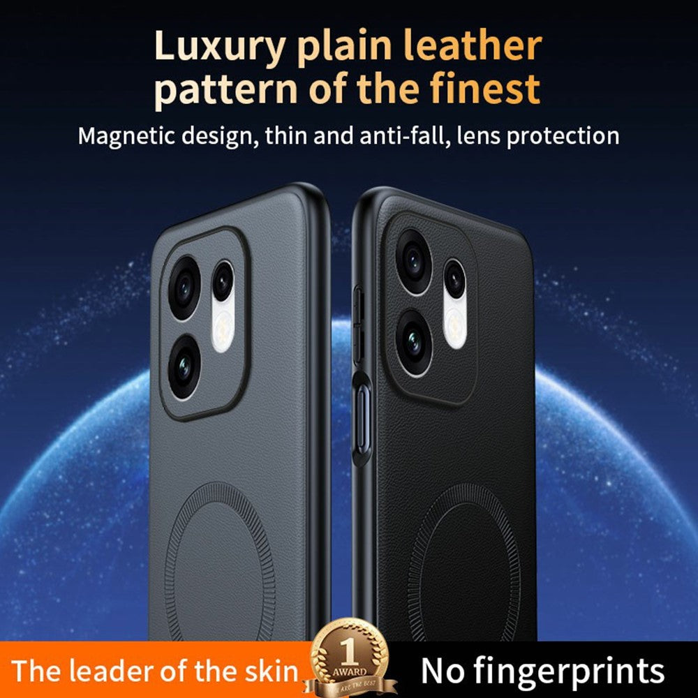 For Oppo Reno16 5G (Global) Magnetic Case Leather Coated TPU + PC Phone Cover
