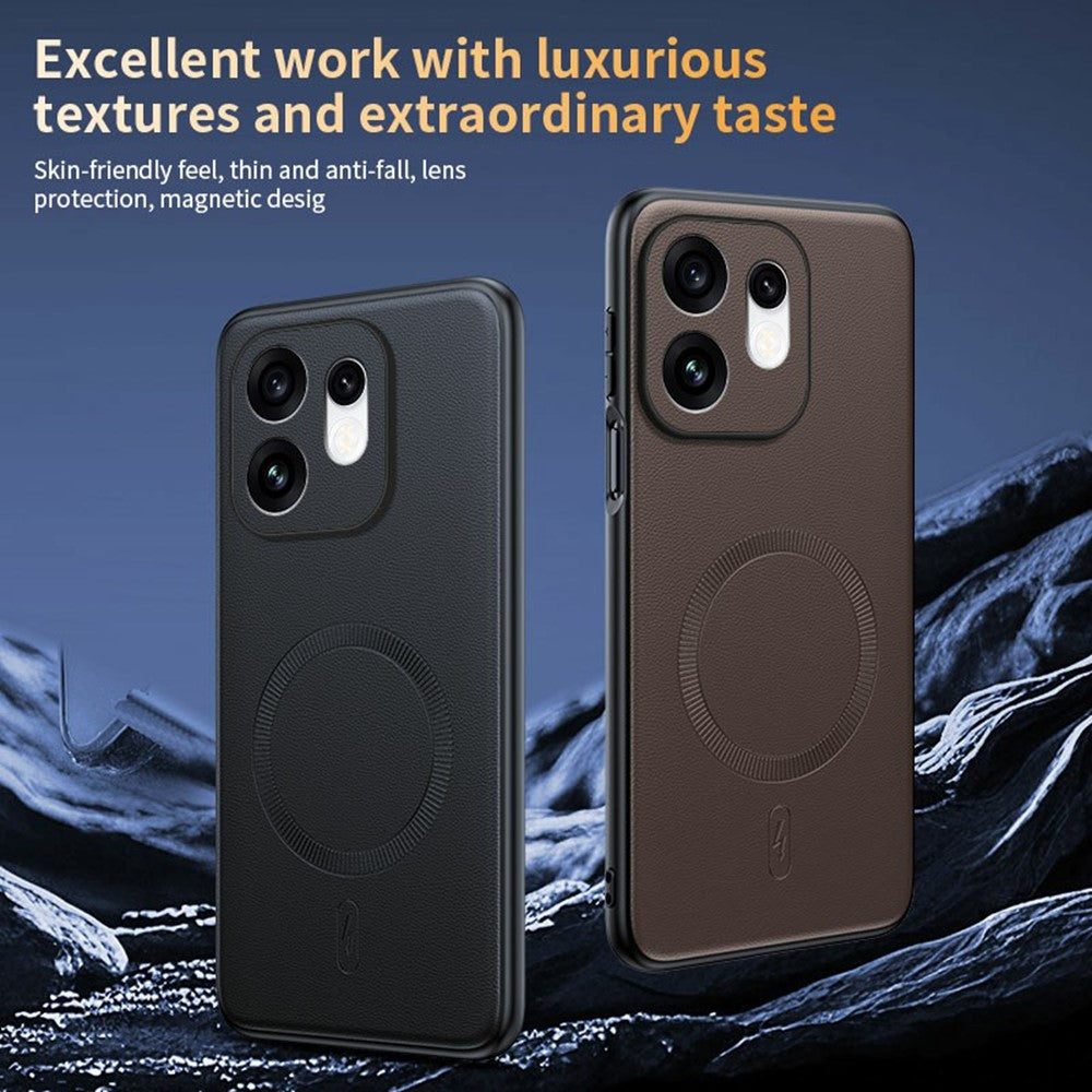 For Oppo Reno16 5G (Global) Magnetic Case Leather Coated TPU + PC Phone Cover