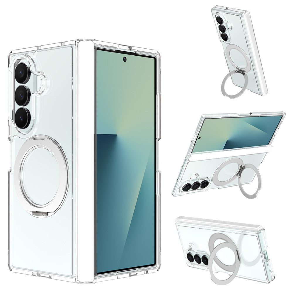 For Samsung Galaxy Z Fold8 Ultra Case Rotating Magnetic Kickstand TPU + Acrylic Clear Phone Cover with Front Frame