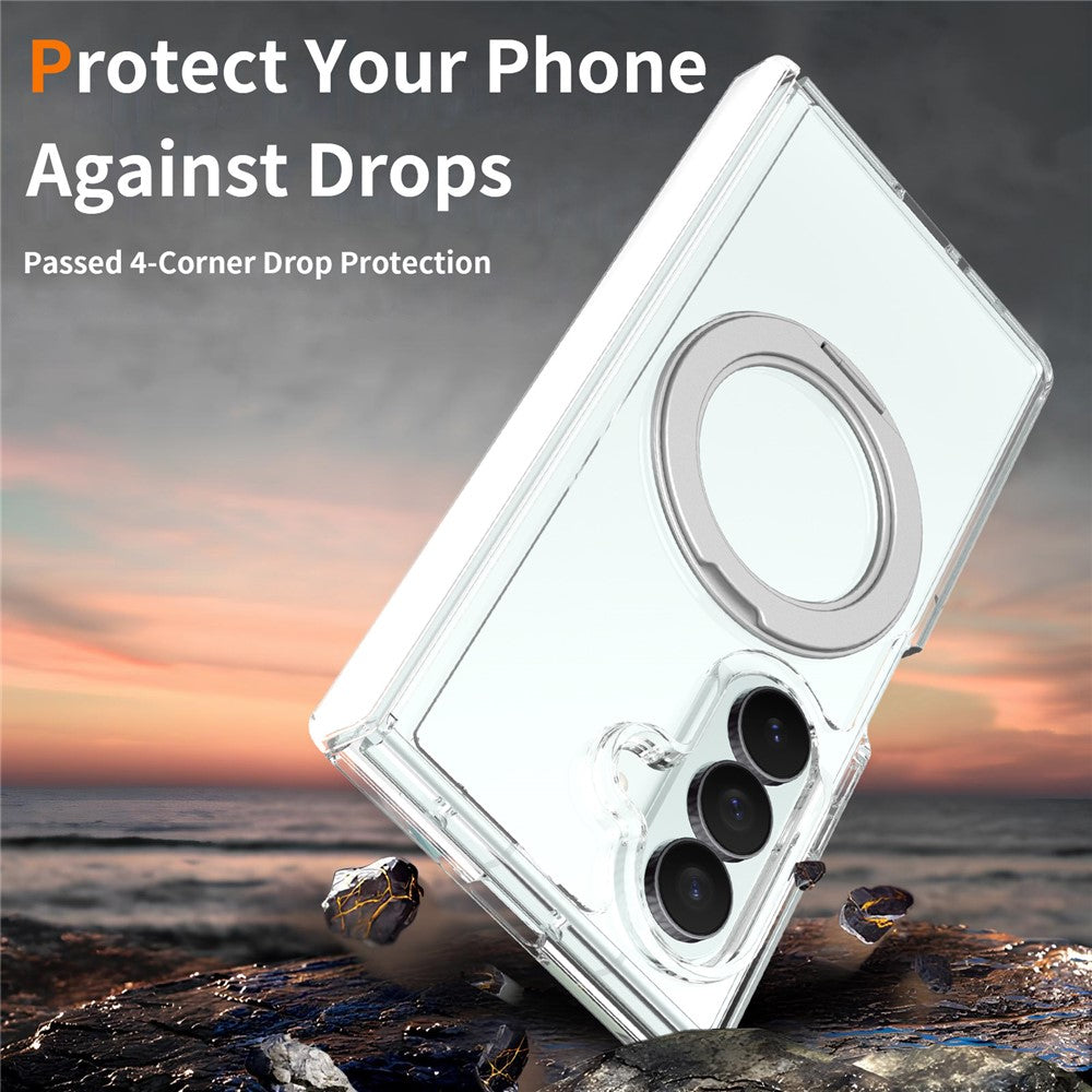 For Samsung Galaxy Z Fold8 Ultra Case Rotating Magnetic Kickstand TPU + Acrylic Clear Phone Cover with Front Frame