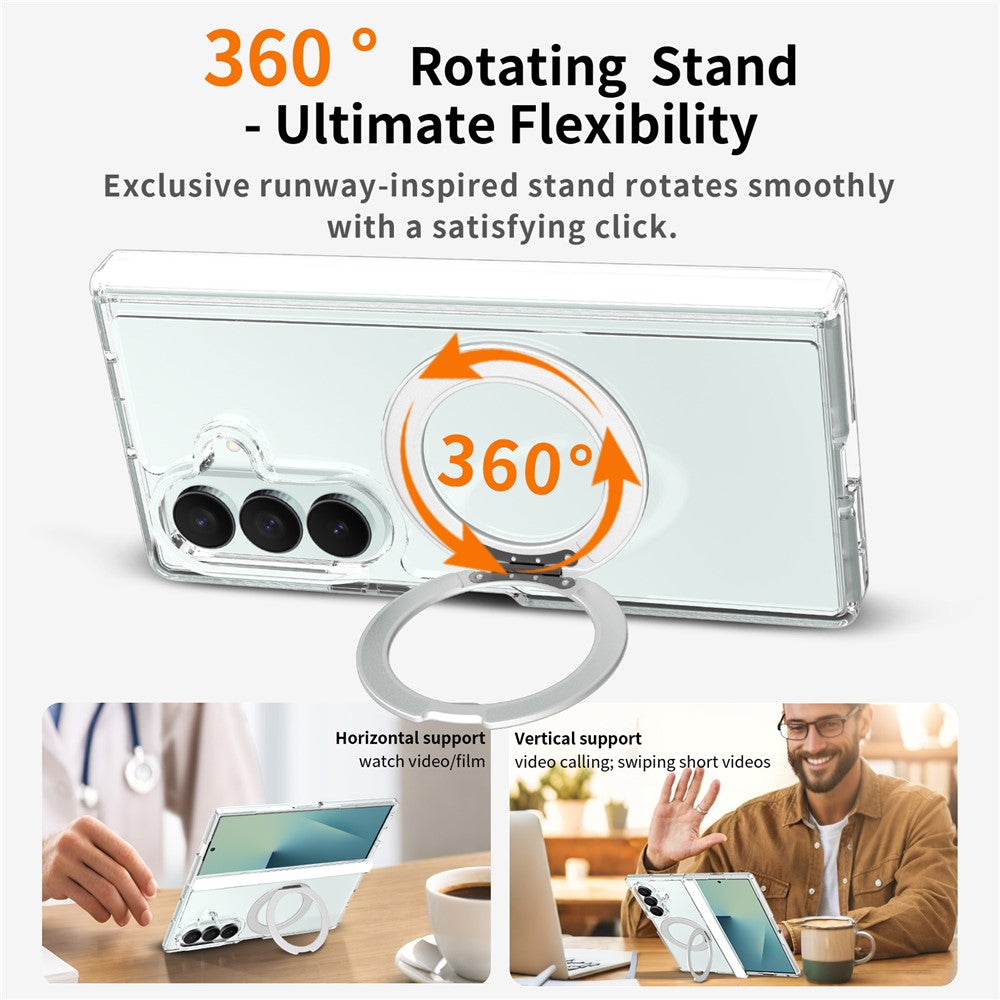 For Samsung Galaxy Z Fold8 Ultra Case Rotating Magnetic Kickstand TPU + Acrylic Clear Phone Cover with Front Frame