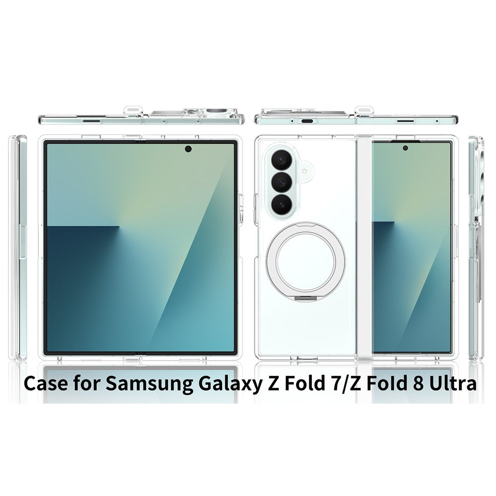 For Samsung Galaxy Z Fold8 Ultra Case Rotating Magnetic Kickstand TPU + Acrylic Clear Phone Cover with Front Frame