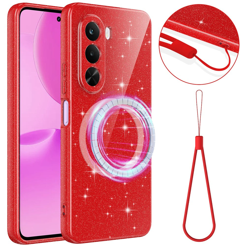 OnePlus Nord CE6 Lite 5G / Realme P4x 5G Magnetiskt Skal Glitter TPU Stötsäkert mobilskal med Snodd