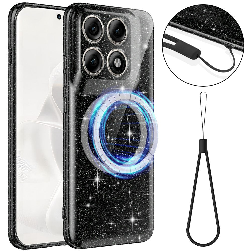 Til Motorola Edge 70 Pro+ 5G / 70 Pro 5G Magnetisk Etui Glitter TPU Stødsikkert Telefoncover med Nøglesnor