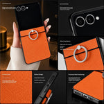 For Samsung Galaxy Z Flip8 Case Litchi Texture Leather Coated PC + TPU Shockproof Phone Cover with Ring Holder