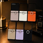 For Samsung Galaxy Z Flip8 Case Litchi Texture Leather Coated PC + TPU Shockproof Phone Cover with Ring Holder