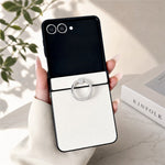 For Samsung Galaxy Z Flip8 Case Litchi Texture Leather Coated PC + TPU Shockproof Phone Cover with Ring Holder