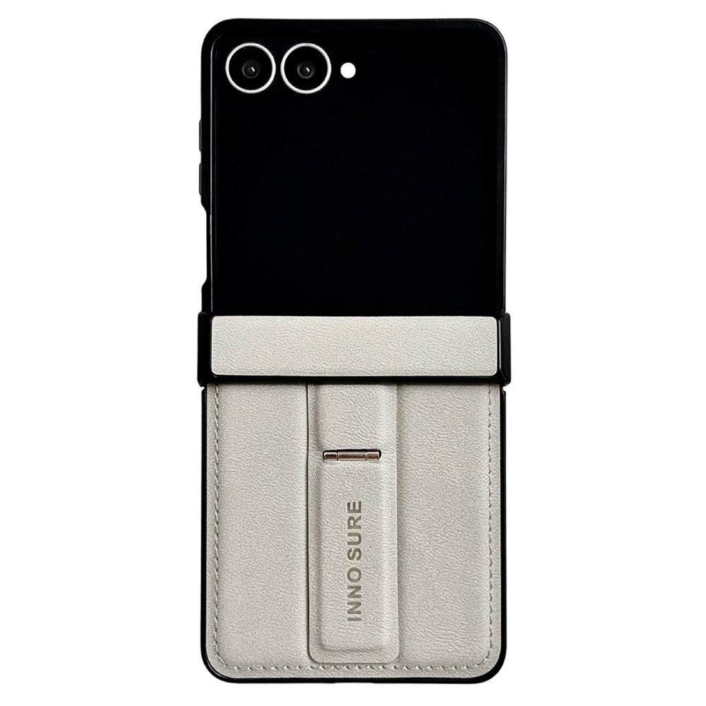 Til Samsung Galaxy Z Flip8 Cover med Usynlig Stander Ko-læder Tekstur Læderbelagt PC+TPU Beskyttende Cover